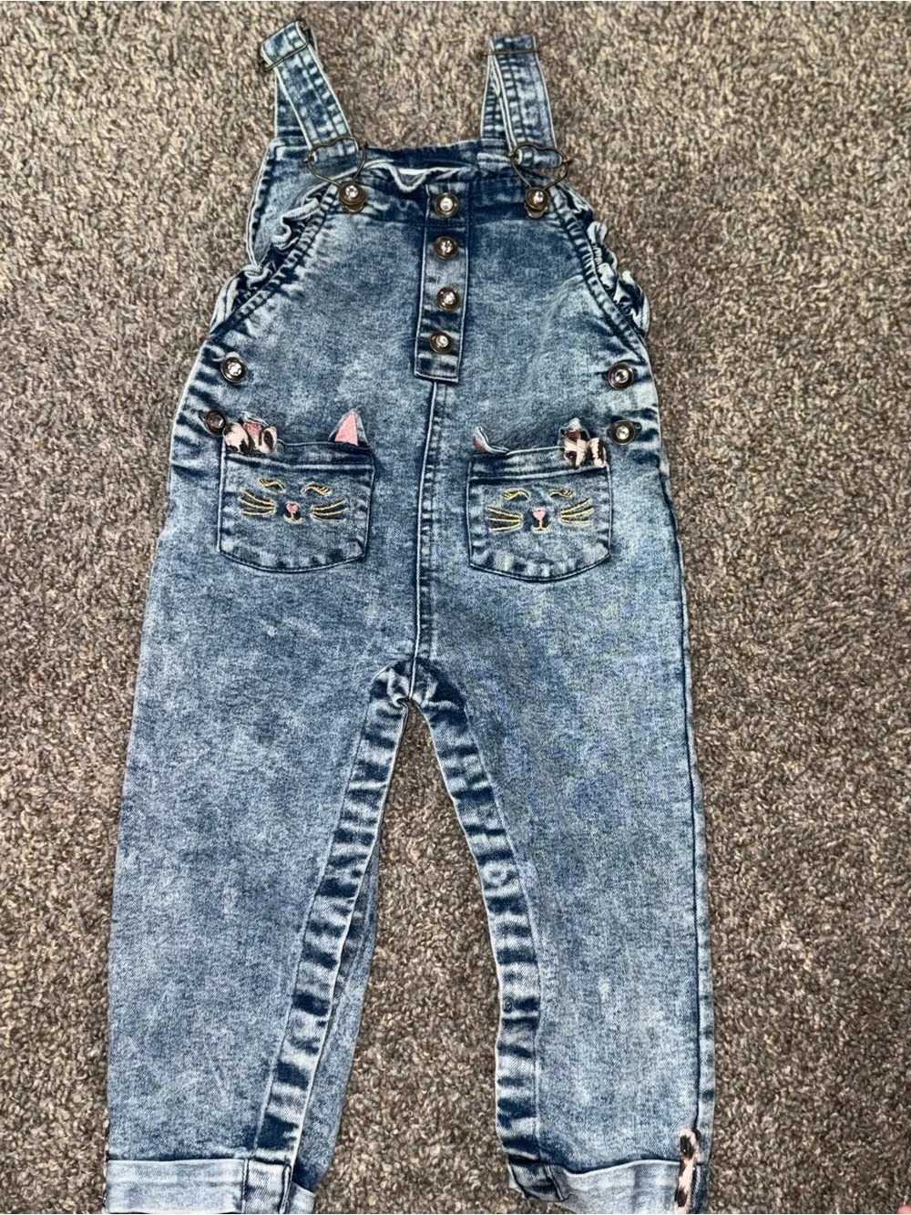 Kids Denim Cat Pocket Overalls - Blue